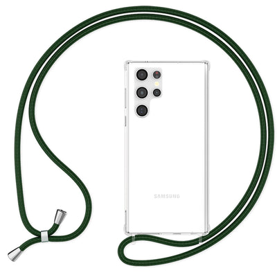 NALIA Handykette für Samsung Galaxy S23 Ultra – Transparentes Hybrid-Case & Band – HANGIT PRO (Anti-Gelb Rückseite & Verstellbar) – Marke aus Berlin Dunkel-Grün NALIA Transparente Hülle