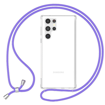 NALIA Handykette für Samsung Galaxy S23 Ultra – Transparentes Hybrid-Case & Band – HANGIT PRO (Anti-Gelb Rückseite & Verstellbar) – Marke aus Berlin Lila NALIA Transparente Hülle