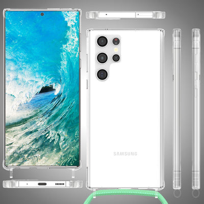NALIA Handykette für Samsung Galaxy S23 Ultra – Transparentes Hybrid-Case & Band – HANGIT PRO (Anti-Gelb Rückseite & Verstellbar) – Marke aus Berlin Mint-Grün NALIA Transparente Hülle