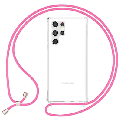 NALIA Handykette für Samsung Galaxy S23 Ultra – Transparentes Hybrid-Case & Band – HANGIT PRO (Anti-Gelb Rückseite & Verstellbar) – Marke aus Berlin Pink NALIA Transparente Hülle