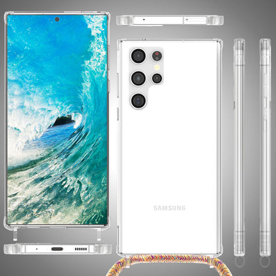 NALIA Handykette für Samsung Galaxy S23 Ultra – Transparentes Hybrid-Case & Band – HANGIT PRO (Anti-Gelb Rückseite & Verstellbar) – Marke aus Berlin Regenbogen NALIA Transparente Hülle