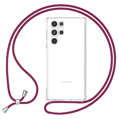 NALIA Handykette für Samsung Galaxy S23 Ultra – Transparentes Hybrid-Case & Band – HANGIT PRO (Anti-Gelb Rückseite & Verstellbar) – Marke aus Berlin Rot NALIA Transparente Hülle