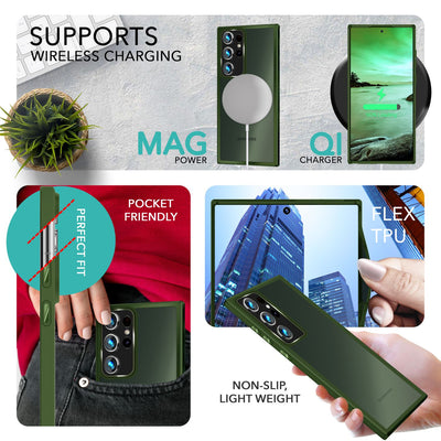 NALIA Matte Handyhülle für Samsung Galaxy S23 Ultra – Stoßfester Silikon-Rahmen & Semi-Transparent – FUZION (Anti-Fingerprint Case) – Marke aus Berlin Grün NALIA Protective Hülle