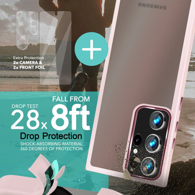 NALIA Matte Handyhülle für Samsung Galaxy S23 Ultra – Stoßfester Silikon-Rahmen & Semi-Transparent – FUZION (Anti-Fingerprint Case) – Marke aus Berlin Rosa NALIA Protective Hülle