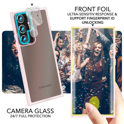 NALIA Matte Handyhülle für Samsung Galaxy S23 Ultra – Stoßfester Silikon-Rahmen & Semi-Transparent – FUZION (Anti-Fingerprint Case) – Marke aus Berlin Rosa NALIA Protective Hülle