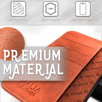 NALIA Echtlederhülle für Samsung Galaxy S23 Plus – RFID Wallet & Magnet-Verschluss – LEVANTO (Handgefertigte Klapphülle) – Marke aus Berlin Braun NALIA Protective Hülle