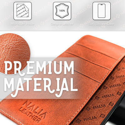 NALIA Echt-Leder Flip-Case kompatibel mit Samsung Galaxy S23 Ultra Hülle, 360 Grad Bookcase, RFID-Schutz, Klapphülle mit Kartenfächern und Magnetverschluss, Handyhülle mit Standfunktion Braun NALIA Protective Hülle