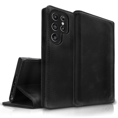 NALIA Echt-Leder Flip-Case kompatibel mit Samsung Galaxy S23 Ultra Hülle, 360 Grad Bookcase, RFID-Schutz, Klapphülle mit Kartenfächern und Magnetverschluss, Handyhülle mit Standfunktion Schwarz NALIA Protective Hülle