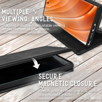 NALIA Echt-Leder Flip-Case kompatibel mit Samsung Galaxy S23 Ultra Hülle, 360 Grad Bookcase, RFID-Schutz, Klapphülle mit Kartenfächern und Magnetverschluss, Handyhülle mit Standfunktion Schwarz NALIA Protective Hülle