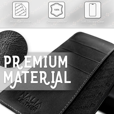 NALIA Echt-Leder Flip-Case kompatibel mit Samsung Galaxy S23 Ultra Hülle, 360 Grad Bookcase, RFID-Schutz, Klapphülle mit Kartenfächern und Magnetverschluss, Handyhülle mit Standfunktion Schwarz NALIA Protective Hülle
