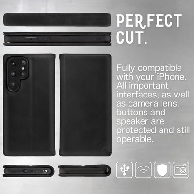 NALIA Echt-Leder Flip-Case kompatibel mit Samsung Galaxy S23 Ultra Hülle, 360 Grad Bookcase, RFID-Schutz, Klapphülle mit Kartenfächern und Magnetverschluss, Handyhülle mit Standfunktion Schwarz NALIA Protective Hülle