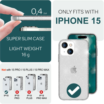 NALIA Glitzerhülle für iPhone 15 – Funkelndes Silikon Case – DAZZLIN (Transparent & Stoßfest) – Marke aus Berlin Transparent NALIA Transparente Hülle