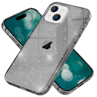 NALIA Glitzerhülle für iPhone 15 – Funkelndes Silikon Case – DAZZLIN (Transparent & Stoßfest) – Marke aus Berlin Schwarz NALIA Transparente Hülle