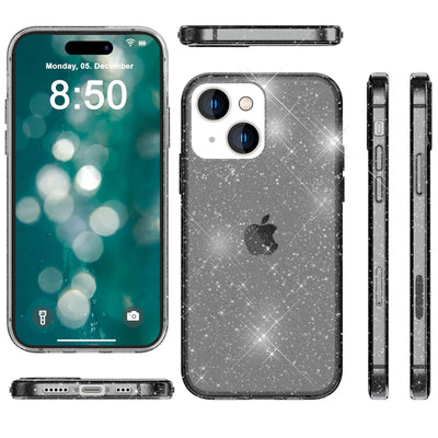NALIA Glitzerhülle für iPhone 15 – Funkelndes Silikon Case – DAZZLIN (Transparent & Stoßfest) – Marke aus Berlin Schwarz NALIA Transparente Hülle