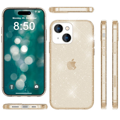 NALIA Glitzerhülle für iPhone 15 Plus – Funkelndes Silikon Case – DAZZLIN (Transparent & Stoßfest) – Marke aus Berlin Gold NALIA Transparente Hülle