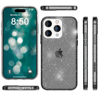 NALIA Glitzerhülle für iPhone 15 Pro – Funkelndes Silikon Case – DAZZLIN (Transparent & Stoßfest) – Marke aus Berlin Schwarz NALIA Transparente Hülle