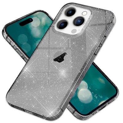 NALIA Glitzerhülle für iPhone 15 Pro Max – Funkelndes Silikon Case – DAZZLIN (Transparent & Stoßfest) – Marke aus Berlin Schwarz NALIA Transparente Hülle