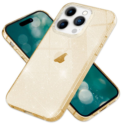 NALIA Glitzerhülle für iPhone 15 Pro Max – Funkelndes Silikon Case – DAZZLIN (Transparent & Stoßfest) – Marke aus Berlin Gold NALIA Transparente Hülle