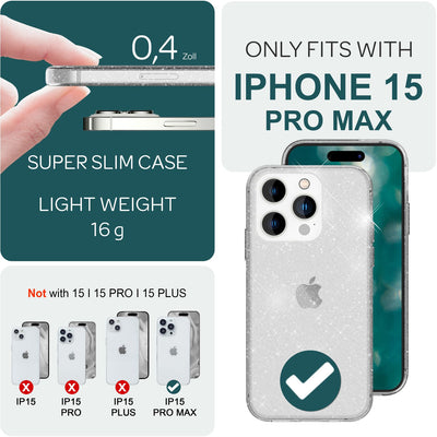 NALIA Glitzerhülle für iPhone 15 Pro Max – Funkelndes Silikon Case – DAZZLIN (Transparent & Stoßfest) – Marke aus Berlin Transparent NALIA Transparente Hülle