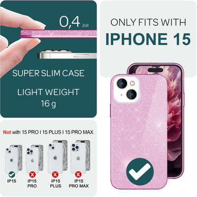 NALIA Glitzerhülle für iPhone 15 – Funkelnder Glitzer-Look & Grip – SHINEPOP (Silikon Case) – Marke aus Berlin Lila NALIA Protective Hülle