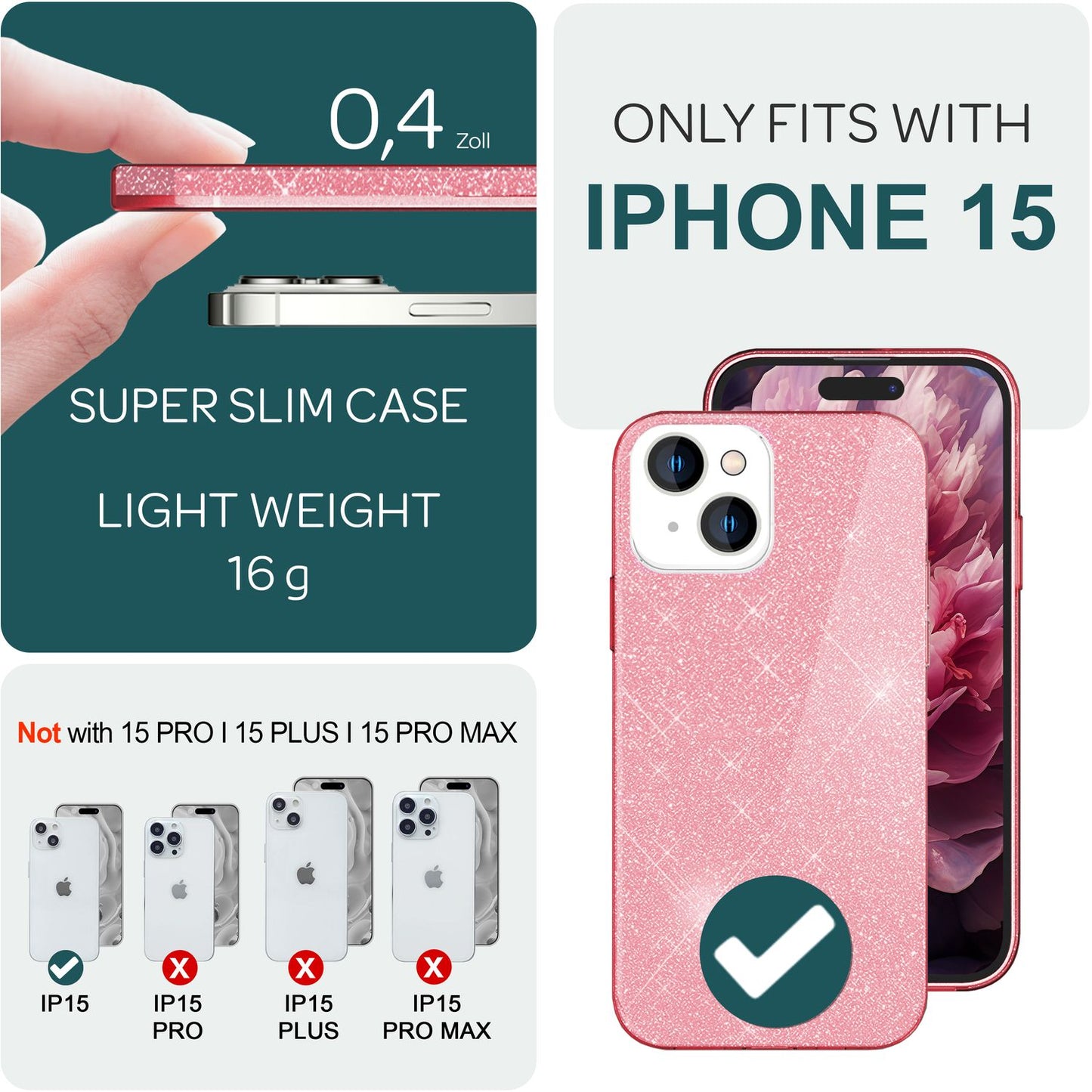 Glitzer Hülle für iPhone 15 Hybrid Bling Case Silikon Handyhülle Schutz Tasche
