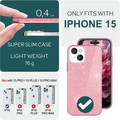 NALIA Glitzerhülle für iPhone 15 – Funkelnder Glitzer-Look & Grip – SHINEPOP (Silikon Case) – Marke aus Berlin Pink NALIA Protective Hülle