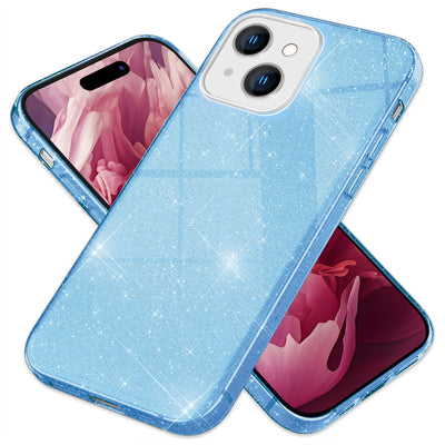 NALIA Glitzerhülle für iPhone 15 – Funkelnder Glitzer-Look & Grip – SHINEPOP (Silikon Case) – Marke aus Berlin Blau NALIA Protective Hülle
