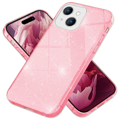NALIA Glitzerhülle für iPhone 15 – Funkelnder Glitzer-Look & Grip – SHINEPOP (Silikon Case) – Marke aus Berlin Pink NALIA Protective Hülle