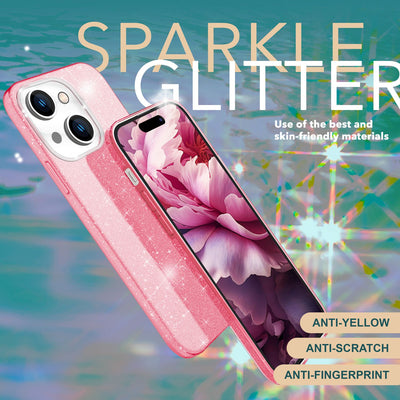 NALIA Glitzerhülle für iPhone 15 – Funkelnder Glitzer-Look & Grip – SHINEPOP (Silikon Case) – Marke aus Berlin Pink NALIA Protective Hülle