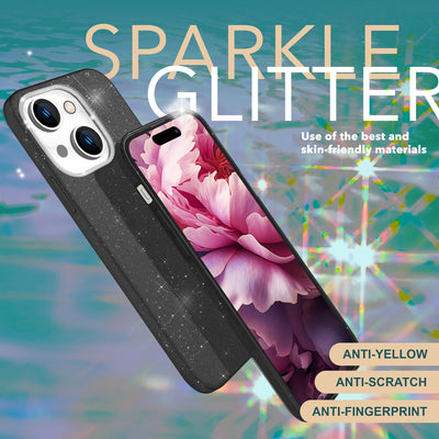 NALIA Glitzerhülle für iPhone 15 – Funkelnder Glitzer-Look & Grip – SHINEPOP (Silikon Case) – Marke aus Berlin Schwarz NALIA Protective Hülle