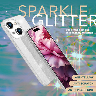 NALIA Glitzerhülle für iPhone 15 – Funkelnder Glitzer-Look & Grip – SHINEPOP (Silikon Case) – Marke aus Berlin Silber NALIA Protective Hülle