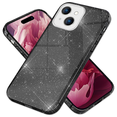 NALIA Glitzerhülle für iPhone 15 Plus – Funkelnder Glitzer-Look & Grip – SHINEPOP (Silikon Case) – Marke aus Berlin Schwarz NALIA Protective Hülle