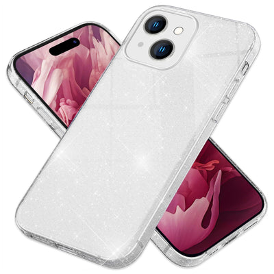 NALIA Glitzerhülle für iPhone 15 Plus – Funkelnder Glitzer-Look & Grip – SHINEPOP (Silikon Case) – Marke aus Berlin Silber NALIA Protective Hülle