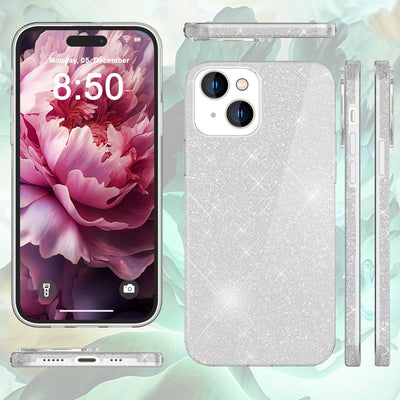 NALIA Glitzerhülle für iPhone 15 Plus – Funkelnder Glitzer-Look & Grip – SHINEPOP (Silikon Case) – Marke aus Berlin Silber NALIA Protective Hülle