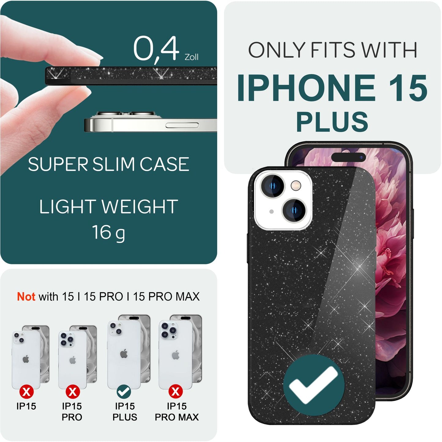 Glitzer Hülle für iPhone 15 Plus Hybrid Bling Case Silikon Handyhülle Tasche TPU