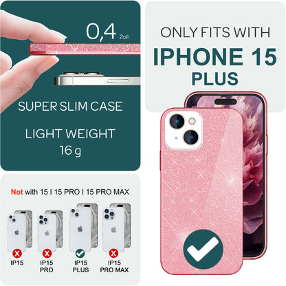 Glitzer Hülle für iPhone 15 Plus Hybrid Bling Case Silikon Handyhülle Tasche TPU