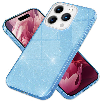 NALIA Glitzerhülle für iPhone 15 Pro – Funkelnder Glitzer-Look & Grip – SHINEPOP (Silikon Case) – Marke aus Berlin Blau NALIA Protective Hülle