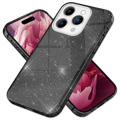 NALIA Glitzerhülle für iPhone 15 Pro – Funkelnder Glitzer-Look & Grip – SHINEPOP (Silikon Case) – Marke aus Berlin Schwarz NALIA Protective Hülle