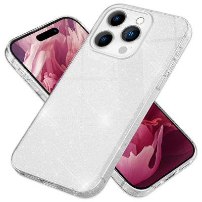NALIA Glitzerhülle für iPhone 15 Pro – Funkelnder Glitzer-Look & Grip – SHINEPOP (Silikon Case) – Marke aus Berlin Silber NALIA Protective Hülle