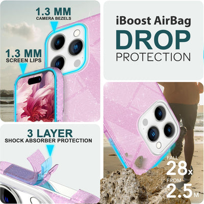 NALIA Glitzerhülle für iPhone 15 Pro – Funkelnder Glitzer-Look & Grip – SHINEPOP (Silikon Case) – Marke aus Berlin Lila NALIA Protective Hülle