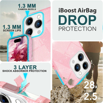 NALIA Glitzerhülle für iPhone 15 Pro – Funkelnder Glitzer-Look & Grip – SHINEPOP (Silikon Case) – Marke aus Berlin Pink NALIA Protective Hülle