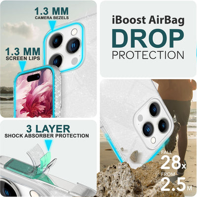NALIA Glitzerhülle für iPhone 15 Pro – Funkelnder Glitzer-Look & Grip – SHINEPOP (Silikon Case) – Marke aus Berlin Silber NALIA Protective Hülle