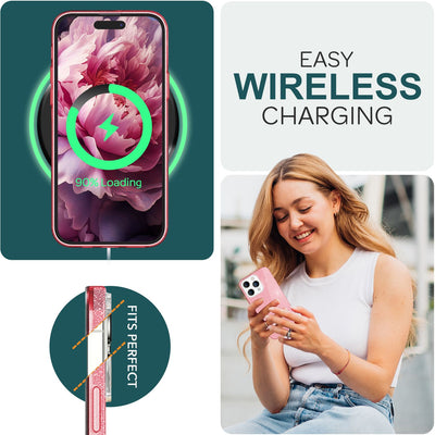 NALIA Glitzerhülle für iPhone 15 Pro – Funkelnder Glitzer-Look & Grip – SHINEPOP (Silikon Case) – Marke aus Berlin Pink NALIA Protective Hülle