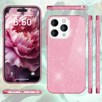 NALIA Glitzerhülle für iPhone 15 Pro – Funkelnder Glitzer-Look & Grip – SHINEPOP (Silikon Case) – Marke aus Berlin Pink NALIA Protective Hülle