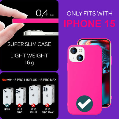 NALIA Neon Silikonhülle für iPhone 15 – Soft-Touch & Signal-Neon – NEONSHOCK (Matte Schutzhülle) – Marke aus Berlin Pink NALIA Neon Hülle