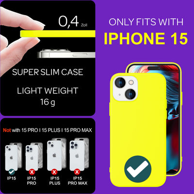 NALIA Neon Silikonhülle für iPhone 15 – Soft-Touch & Signal-Neon – NEONSHOCK (Matte Schutzhülle) – Marke aus Berlin Gelb NALIA Neon Hülle