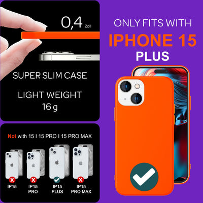 NALIA Neon Silikonhülle für iPhone 15 Plus – Soft-Touch & Signal-Neon – NEONSHOCK (Matte Schutzhülle) – Marke aus Berlin Orange NALIA Neon Hülle