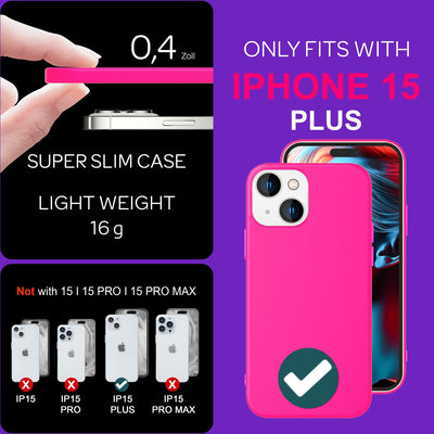 NALIA Neon Silikonhülle für iPhone 15 Plus – Soft-Touch & Signal-Neon – NEONSHOCK (Matte Schutzhülle) – Marke aus Berlin Pink NALIA Neon Hülle
