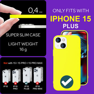 NALIA Neon Silikonhülle für iPhone 15 Plus – Soft-Touch & Signal-Neon – NEONSHOCK (Matte Schutzhülle) – Marke aus Berlin Gelb NALIA Neon Hülle