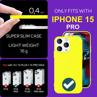 NALIA Neon Silikonhülle für iPhone 15 Pro – Soft-Touch & Signal-Neon – NEONSHOCK (Matte Schutzhülle) – Marke aus Berlin Gelb NALIA Neon Hülle